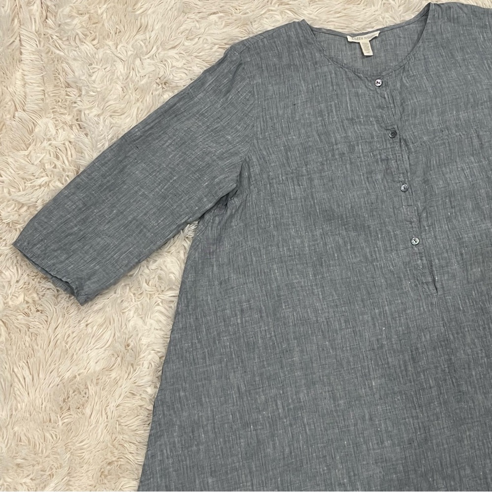 Eileen Fisher Women’s 100% Organic Linen Tunic Top Small Solid Gray Buttons - Picture 5 of 7
